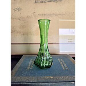 Vintage Hoosier Glass 4063-C Green Bud Vase 6" Pressed Glass Flower Holder